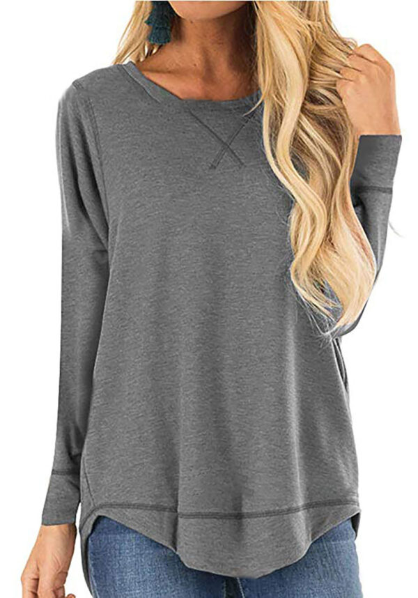 Women's Round Neck Long-sleeve T-shirt Solid Color Loose Top - Image 7