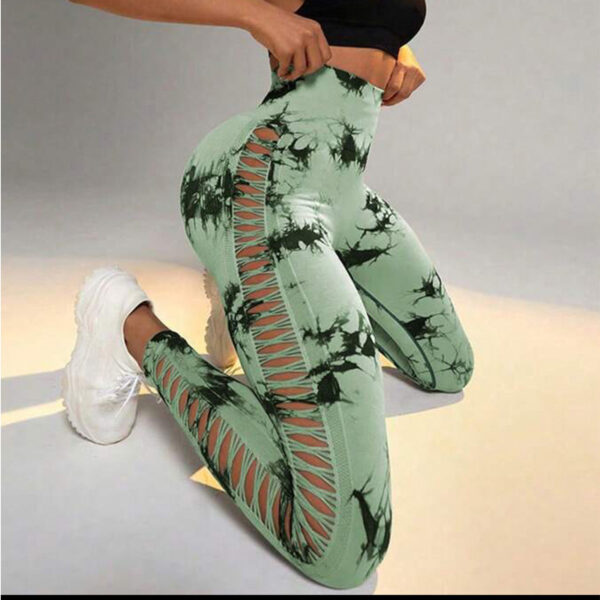 Hollow Tie Dye Printed Yoga Pants High Waist Butt Lift Seamless Sports Gym Fitness Leggings Slim Pants For Women Tight Trousers - Image 3