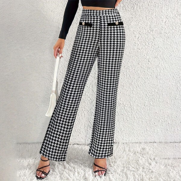 Faux Pocket Fastener Decoration Straight Wide Leg Pants Trousers - Image 6