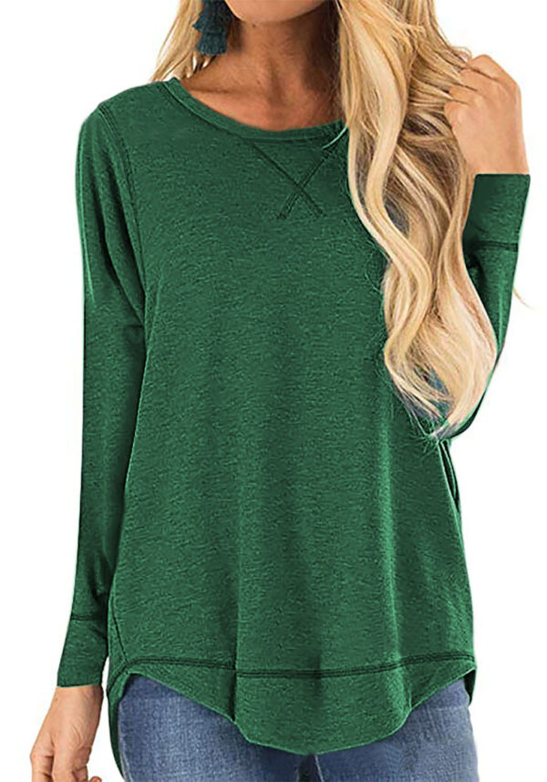 Women's Round Neck Long-sleeve T-shirt Solid Color Loose Top - Image 4