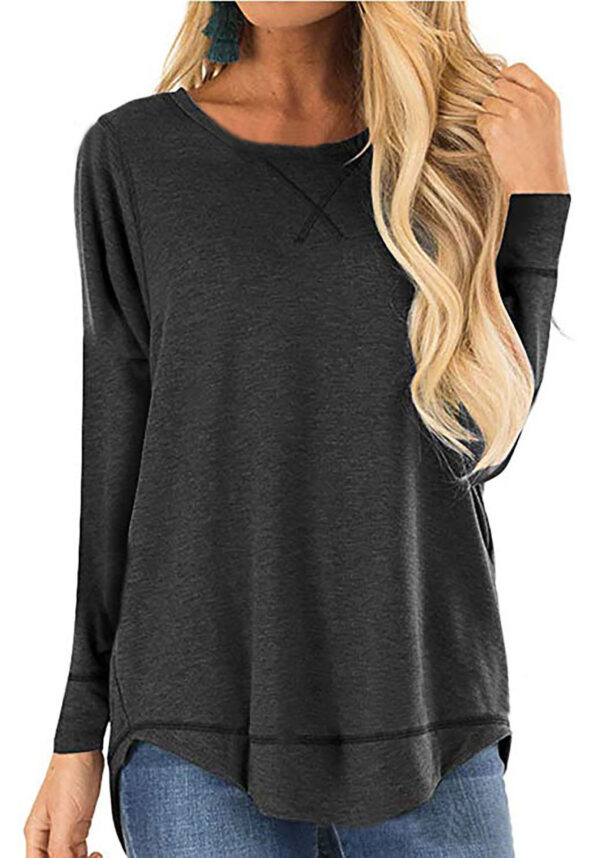 Women's Round Neck Long-sleeve T-shirt Solid Color Loose Top - Image 6