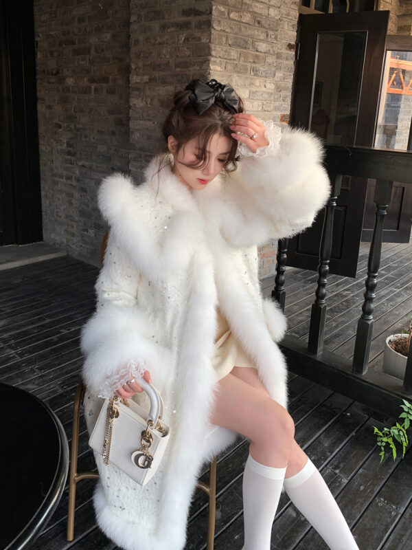 Women's Graceful And Fashionable Fox Fur Down Jacket Beaded Coat - Image 9