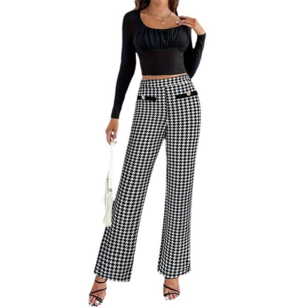 Faux Pocket Fastener Decoration Straight Wide Leg Pants Trousers - Image 2