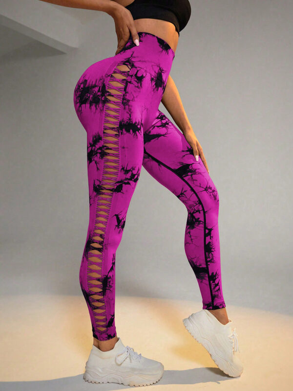 Hollow Tie Dye Printed Yoga Pants High Waist Butt Lift Seamless Sports Gym Fitness Leggings Slim Pants For Women Tight Trousers - Image 6