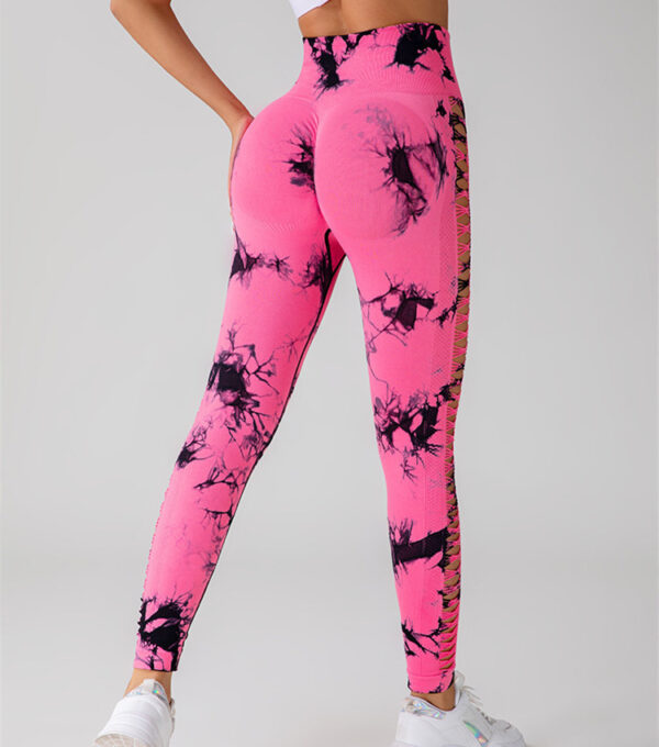 Hollow Tie Dye Printed Yoga Pants High Waist Butt Lift Seamless Sports Gym Fitness Leggings Slim Pants For Women Tight Trousers - Image 7