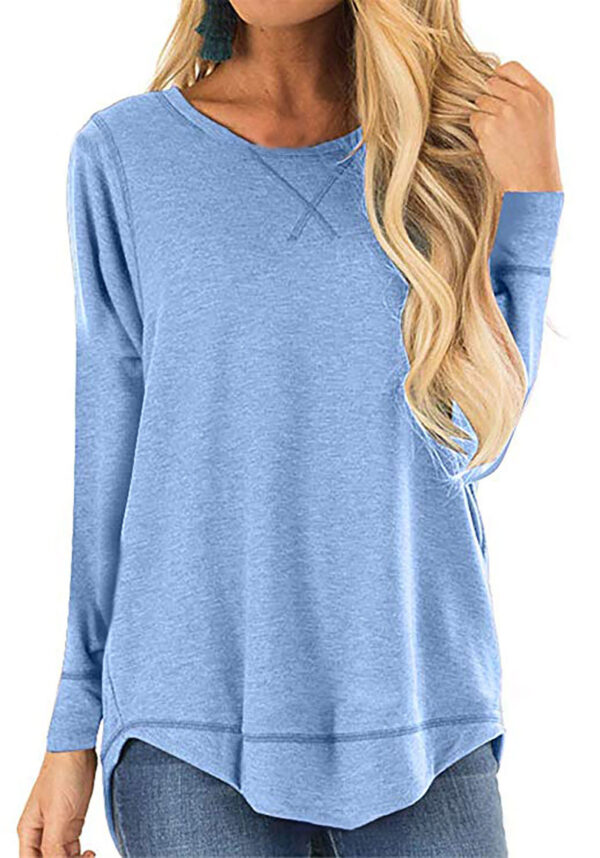 Women's Round Neck Long-sleeve T-shirt Solid Color Loose Top - Image 5